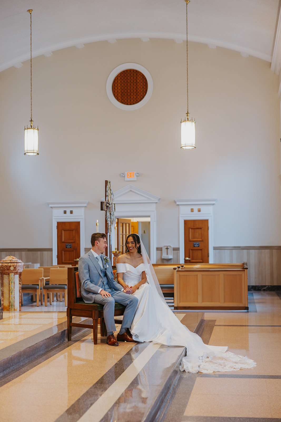 Bride and groom at their Catholic wedding mass at Our Lady of the Pillar in Creve Coeur St. Louis, MO