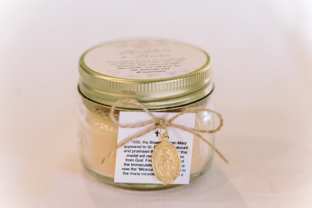 Catholic Wedding Favor: Candle with Miraculous Medal 
